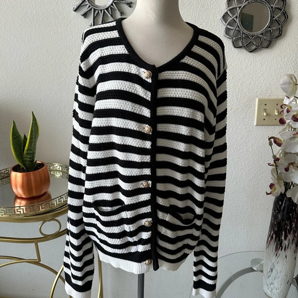 EFAN XL stripe long sleeve cardigan preppy classic elegant - Picture 3 of 5